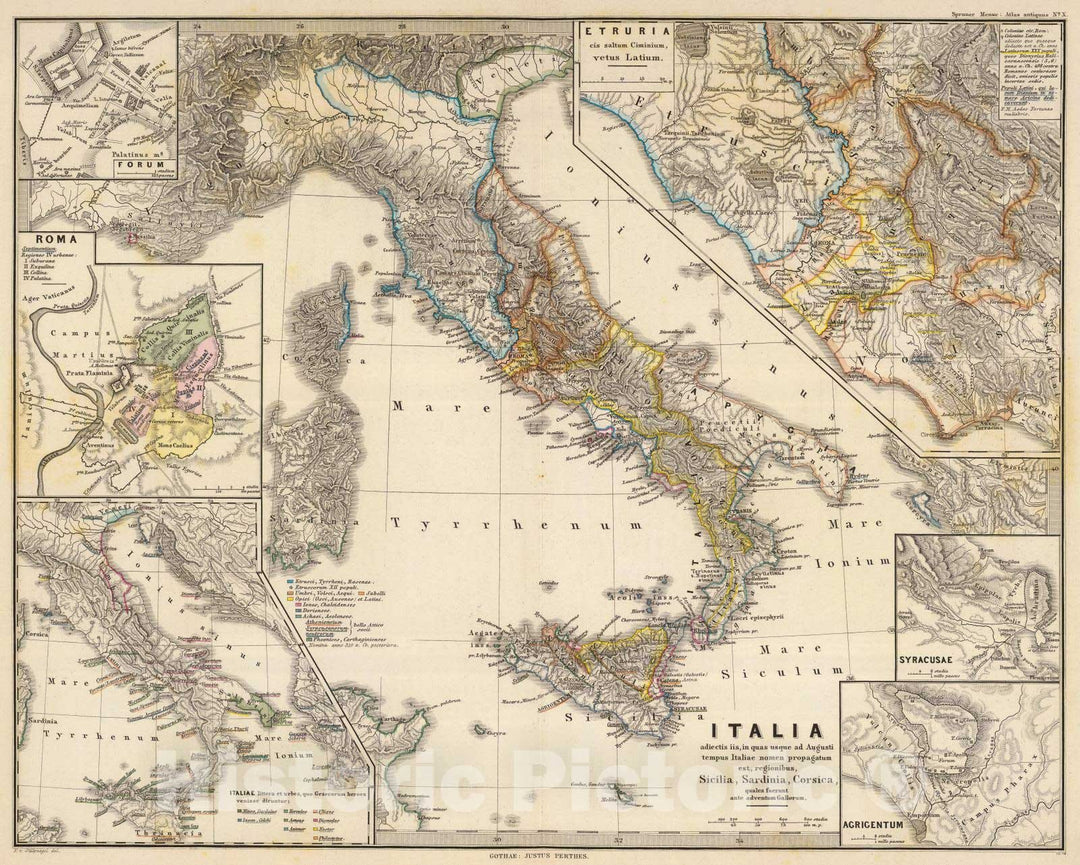 Historic Map : Italy , Rome (Italy), 1865 Italia adiectis iis, Sicilia, Sardinia, Corsica , Vintage Wall Art