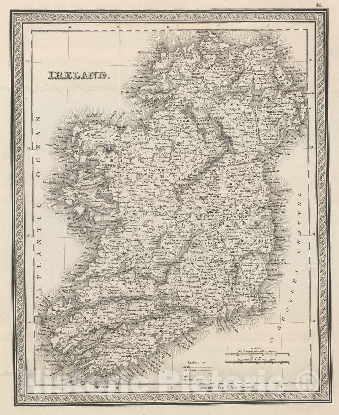 Historic Map : 1848 Ireland. - Vintage Wall Art