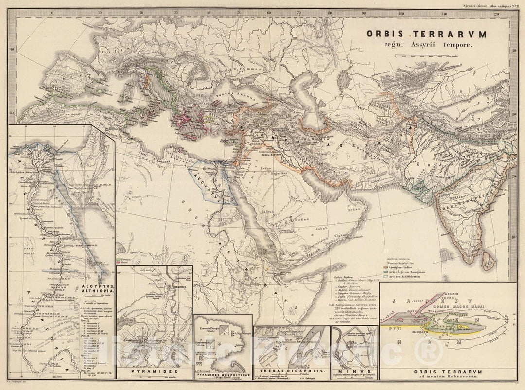 Historic Map : Egypt, Middle East, Eastern Hemisphere; World 1865 Orbis terrarum regni Assyrii tempore. , Vintage Wall Art