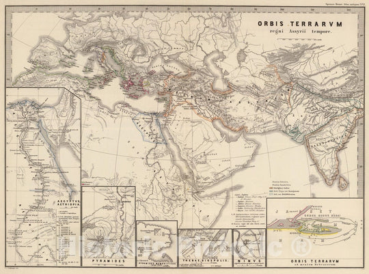 Historic Map : Egypt, Middle East, Eastern Hemisphere; World 1865 Orbis terrarum regni Assyrii tempore. , Vintage Wall Art