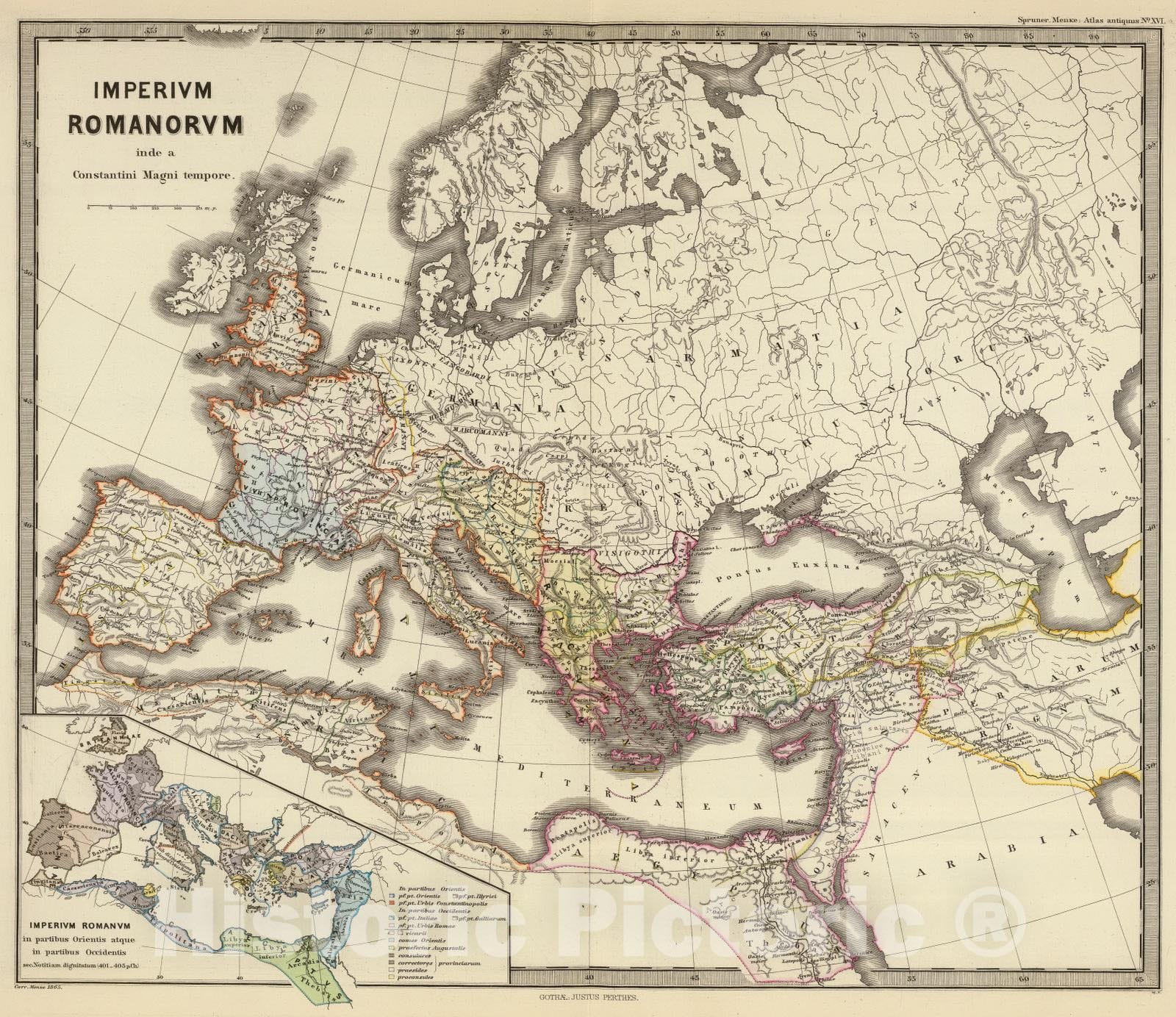 Historic Map : Mediterranean Region, Eastern Hemisphere 1865 Imperium Romanorum inde a Constantini Magni tempore. , Vintage Wall Art