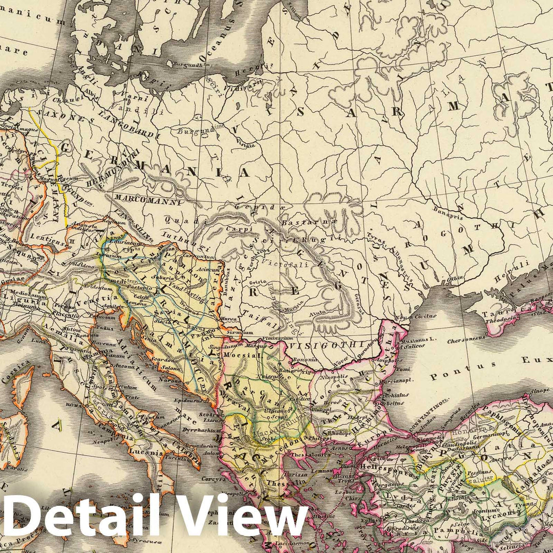 Historic Map : Mediterranean Region, Eastern Hemisphere 1865 Imperium Romanorum inde a Constantini Magni tempore. , Vintage Wall Art