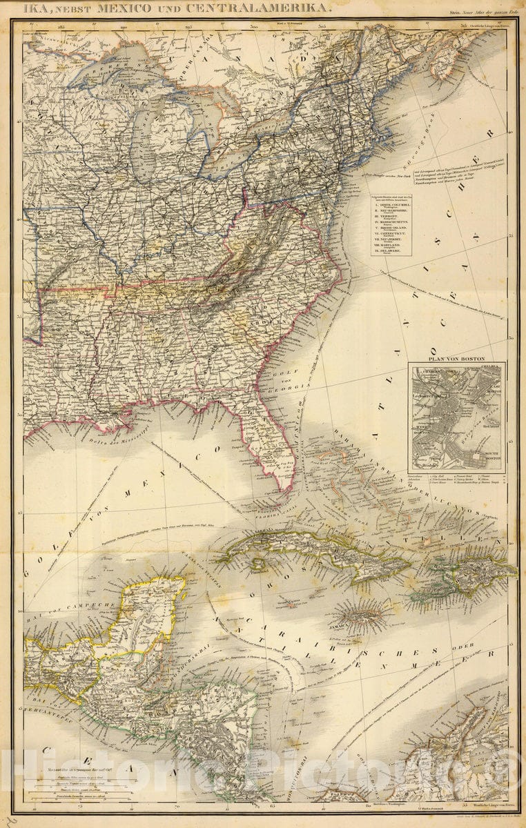 Historic Map : United States, , Central America; North America 1865 (Vereinigte Staaten von NordAmer) ika, nebst Mexico und Centralamerika (Ost) , Vintage Wall Art