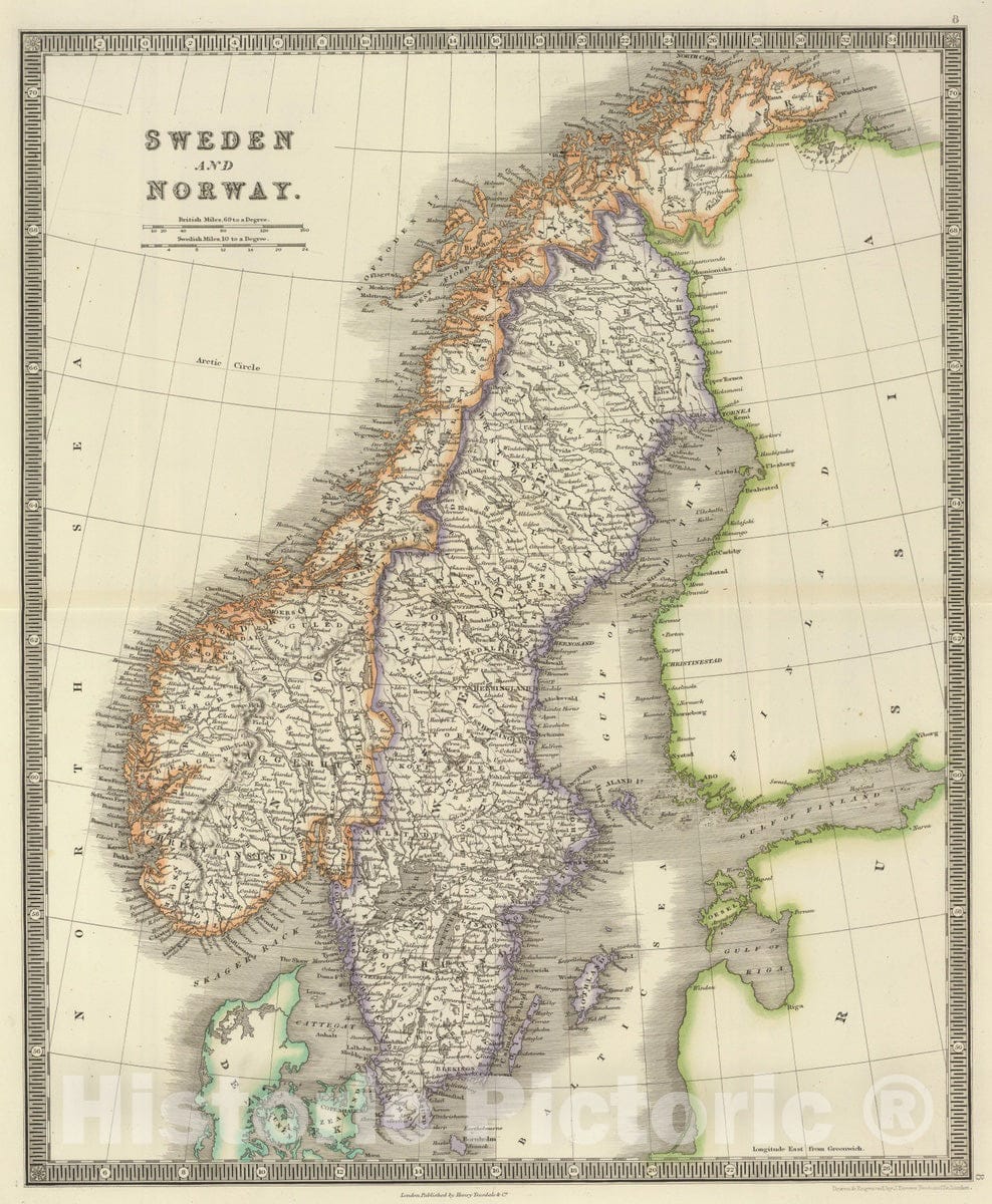 Historic Map : 1844 Sweden and Norway. - Vintage Wall Art