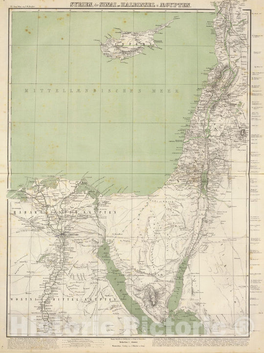 Historic Map : Egypt; Syria, Middle East 1864 Syrien, Sinai u. Aegypten. , Vintage Wall Art