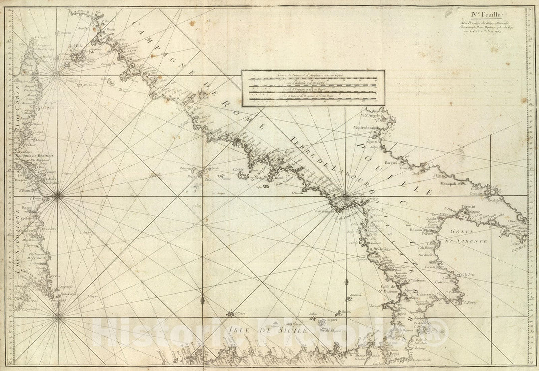 Historic Map : Italy, Mediterranean Sea 1764 Carte De La Mer Mediterranee. IV. , Vintage Wall Art