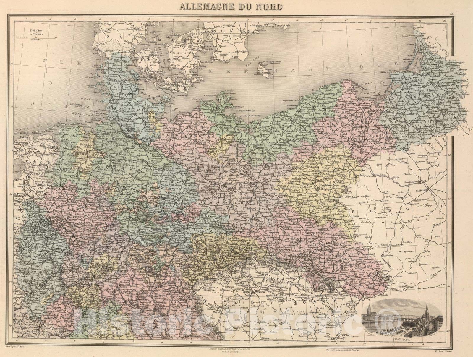 Historic Map : Germany; Poland, 1892 Allemagne du Nord. , Vintage Wall Art