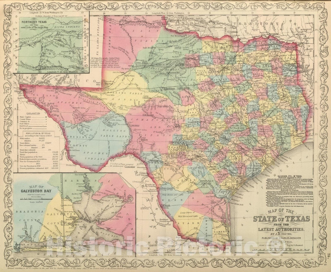 Historic Map : 1859 Texas. - Vintage Wall Art