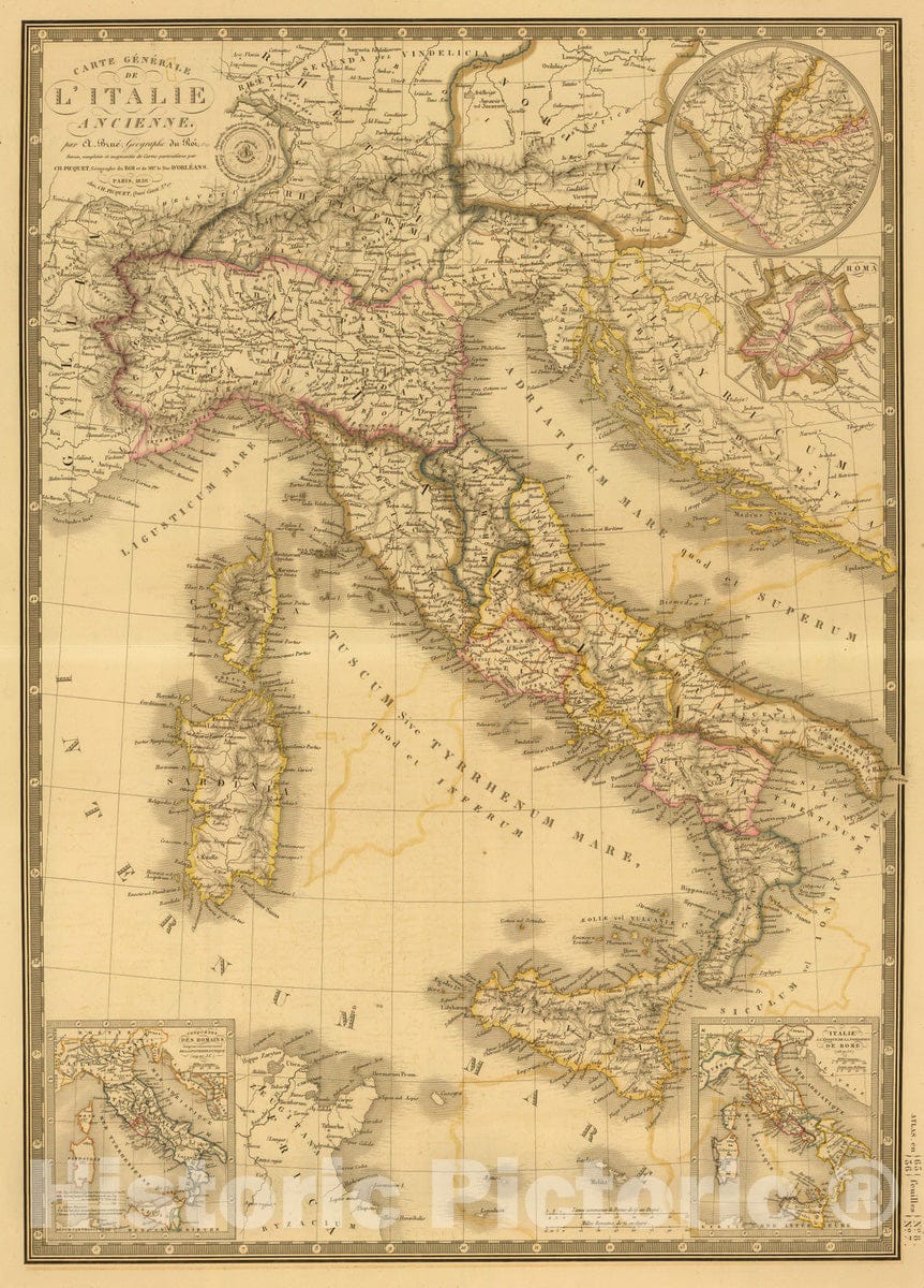 Historic Map : Italy, 1839 Italie ancienne. , Vintage Wall Art