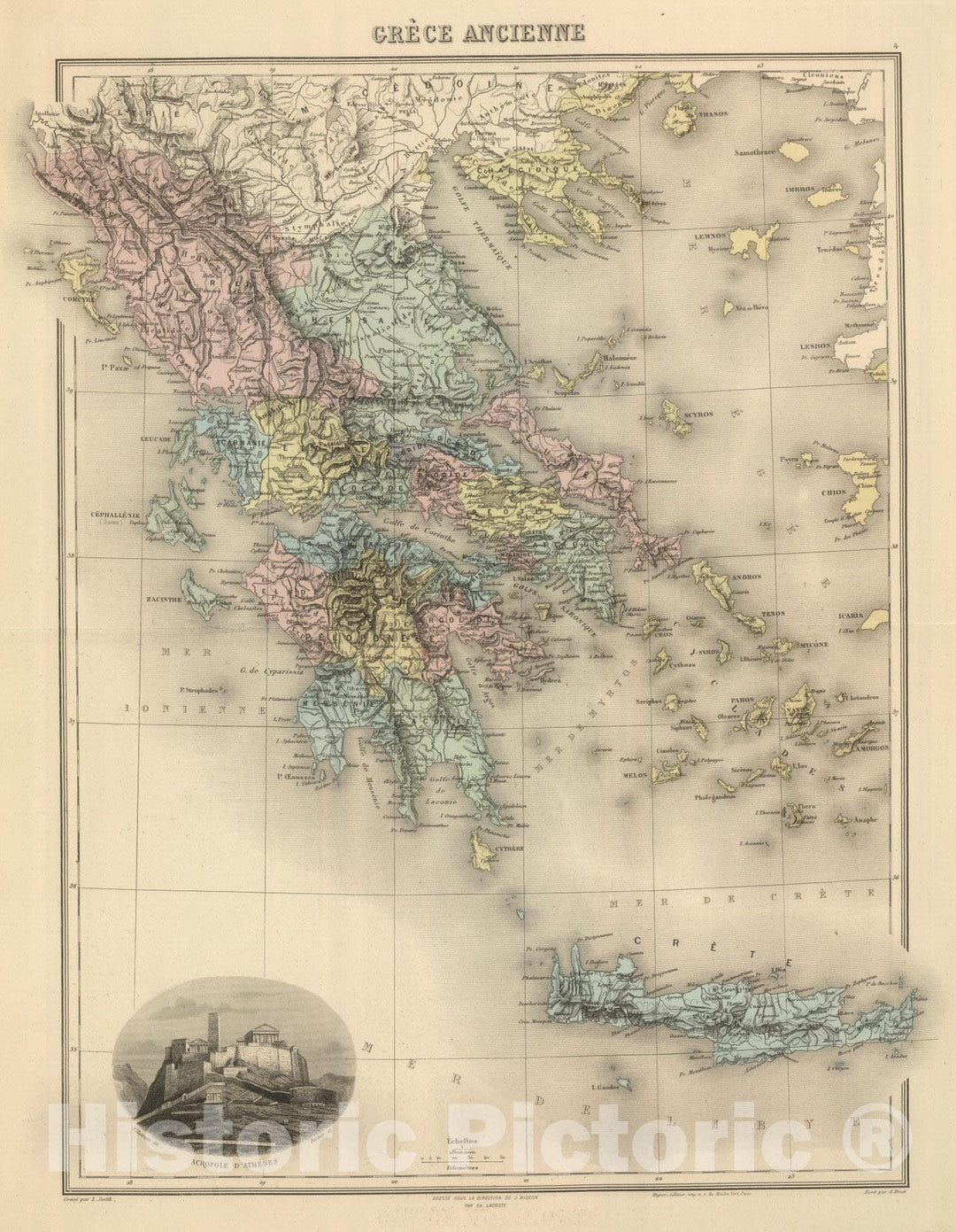 Historic Map : Greece; Crete, 1892 Grece ancienne. , Vintage Wall Art