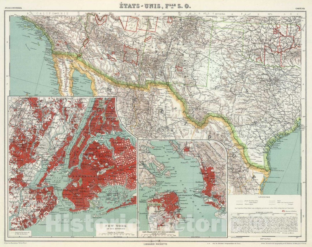 Historic Map : United States, 1935 Etats Unis Flle. S.O. , Vintage Wall Art