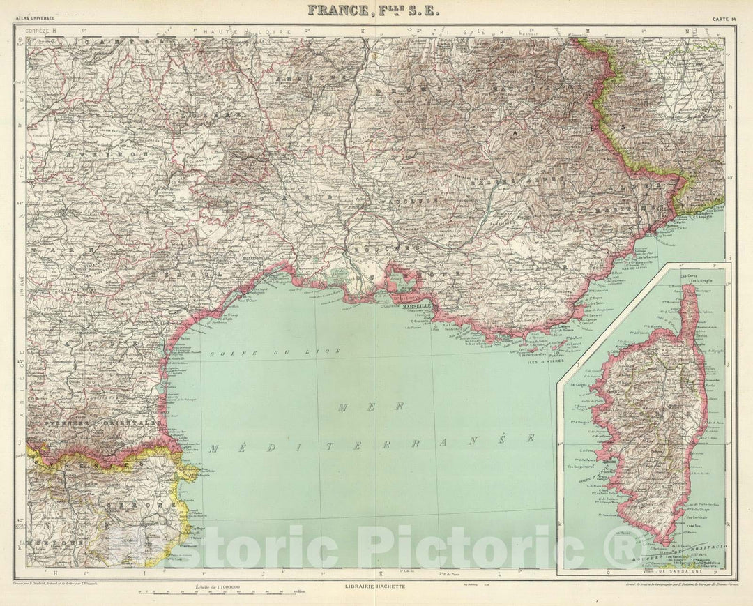 Historic Map : France, 1930 France Flle. S.E. , Vintage Wall Art