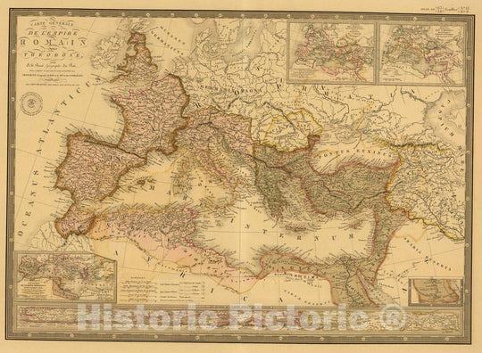 Historic Map : Rome, Eastern Hemisphere 1839 Empire Romain sous Theodose. , Vintage Wall Art