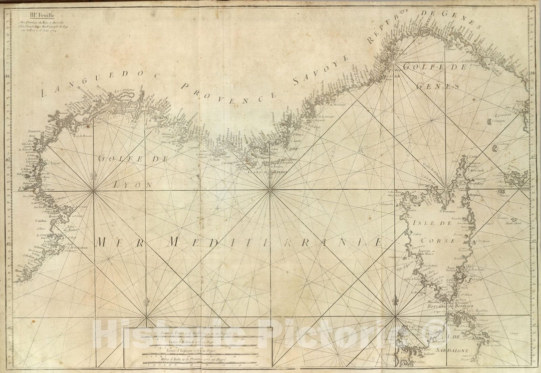 Historic Map : France; Italy, Corsica 1764 Carte De La Mer Mediterranee. III. , Vintage Wall Art