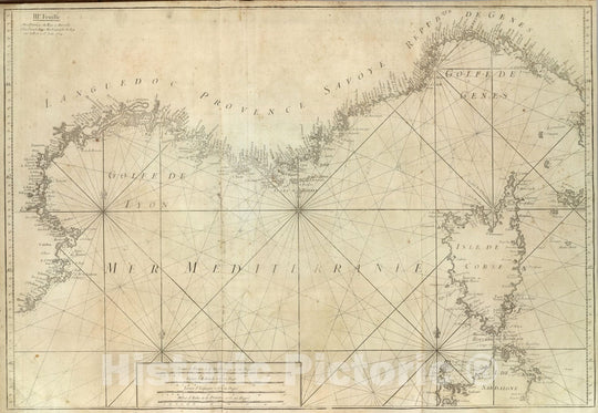 Historic Map : France; Italy, Corsica 1764 Carte De La Mer Mediterranee. III. , Vintage Wall Art