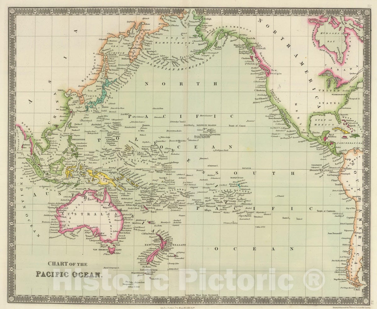 Historic Map : 1844 Pacific Ocean. - Vintage Wall Art