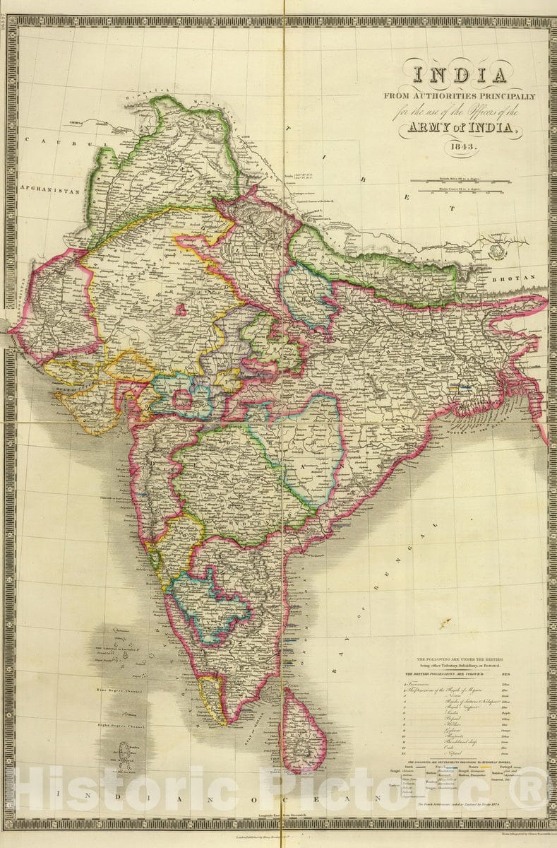 Historic Map : 1844 India. - Vintage Wall Art