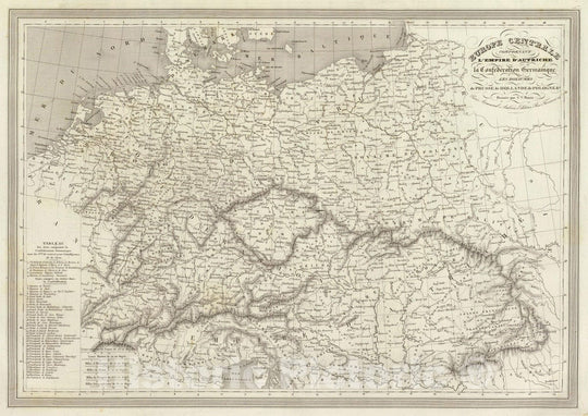 Historic Map : Germany; Netherlands, Central Europe 1837 Europe Centrale. , Vintage Wall Art