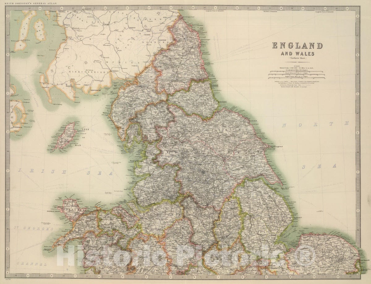 Historic Map : 1910 England and Wales (northern sheet). - Vintage Wall Art