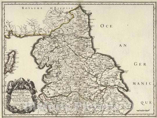 Historic Map : 1690 Ancient Kingdom of Northumberland, England. - Vintage Wall Art