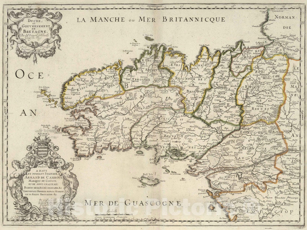 Historic Map - 1690 Brittany, France, Atlas - Vintage Wall Art