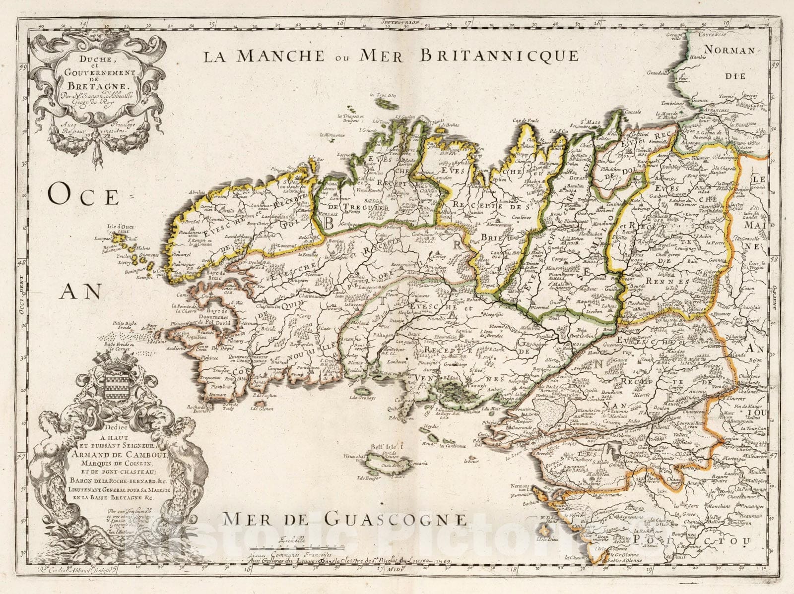 Historic Map - 1690 Brittany, France, Atlas - Vintage Wall Art