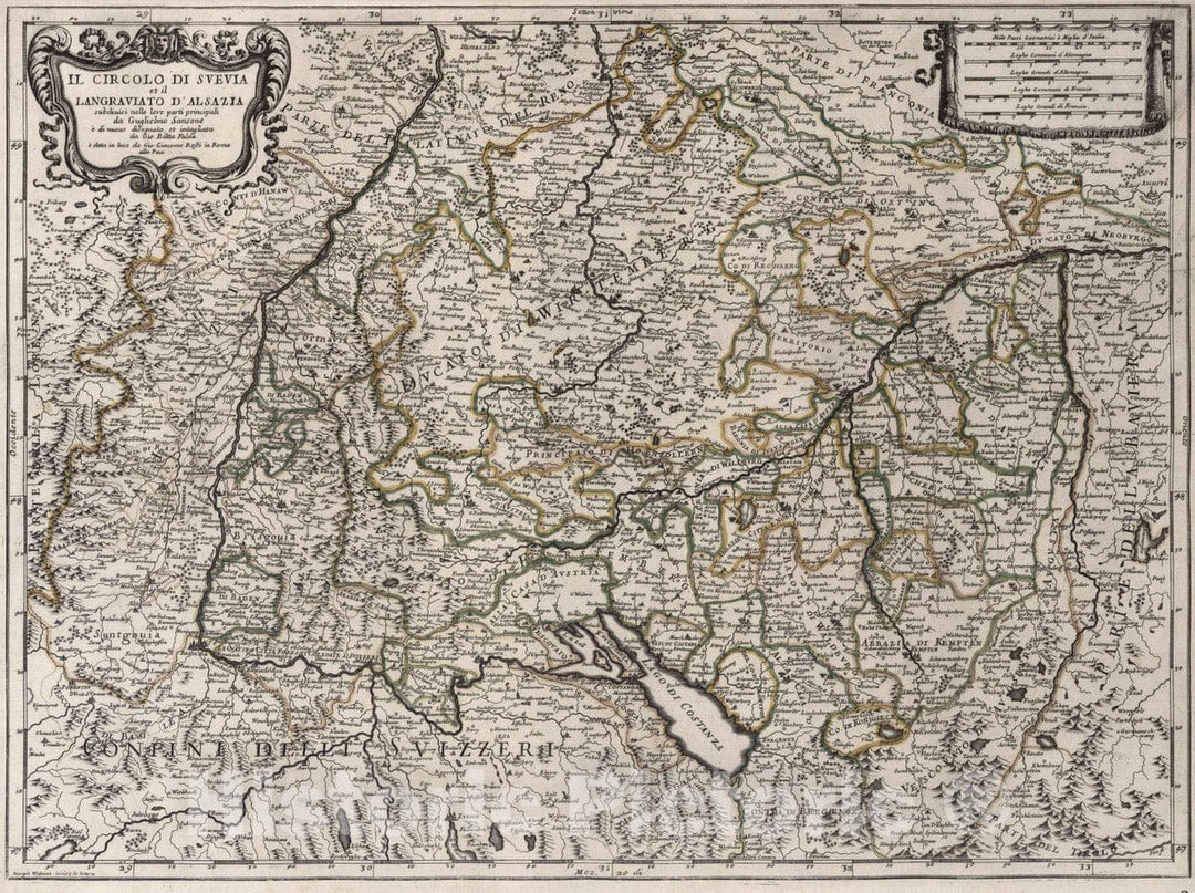 Historic Map : France, , Europe 1692 Il Circolo Di Suevia et il Langraviato D'Alsazia , Vintage Wall Art