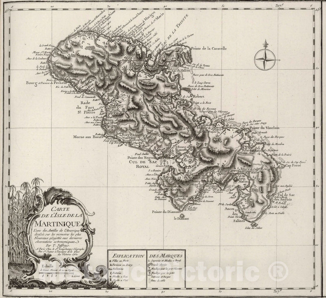 Historic Map : Carte de l'Isle de la Martinique., 1804, Vintage Wall Decor