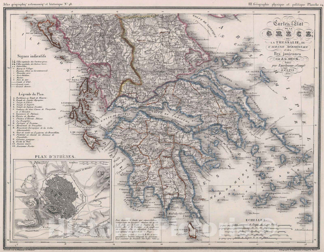 Historic Map : Greece, 1830 48. Carte de l'Etat de la Grece de la Thessalie. , Vintage Wall Art