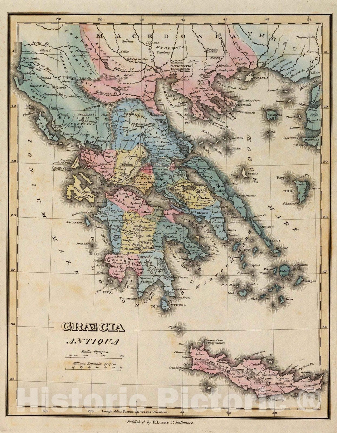 Historic Map : Greece, 1823 Graecia Antiqua. , Vintage Wall Art