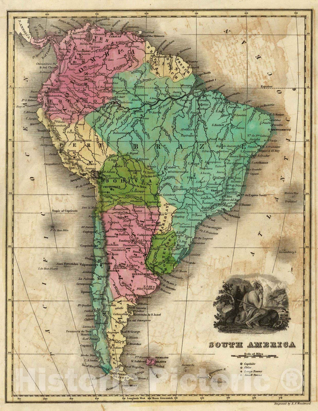 Historic Map : School Atlas - 1842 South America. - Vintage Wall Art