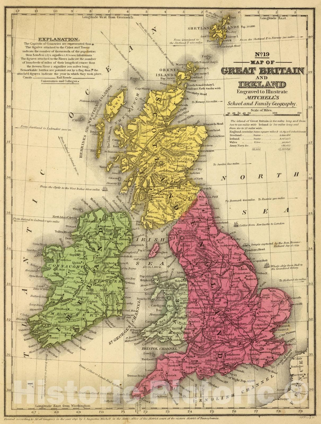 Historic Map : School Atlas - 1847 Gt. Britain, Ireland. - Vintage Wall Art