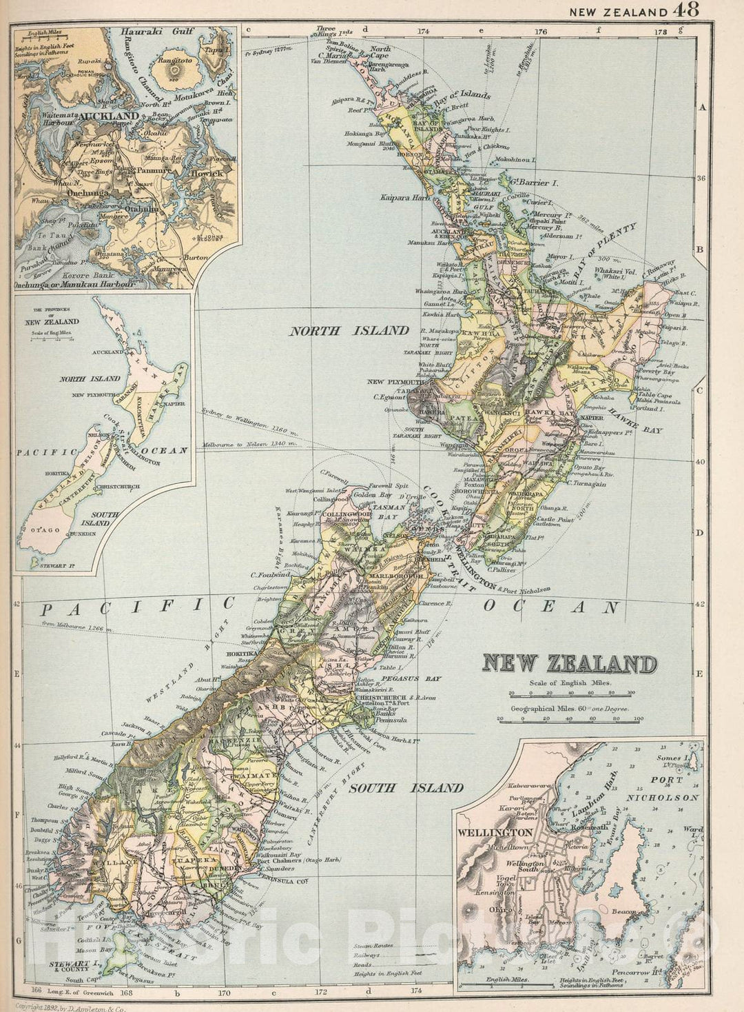 Historic Map : 1892 New Zealand 48 - Vintage Wall Art