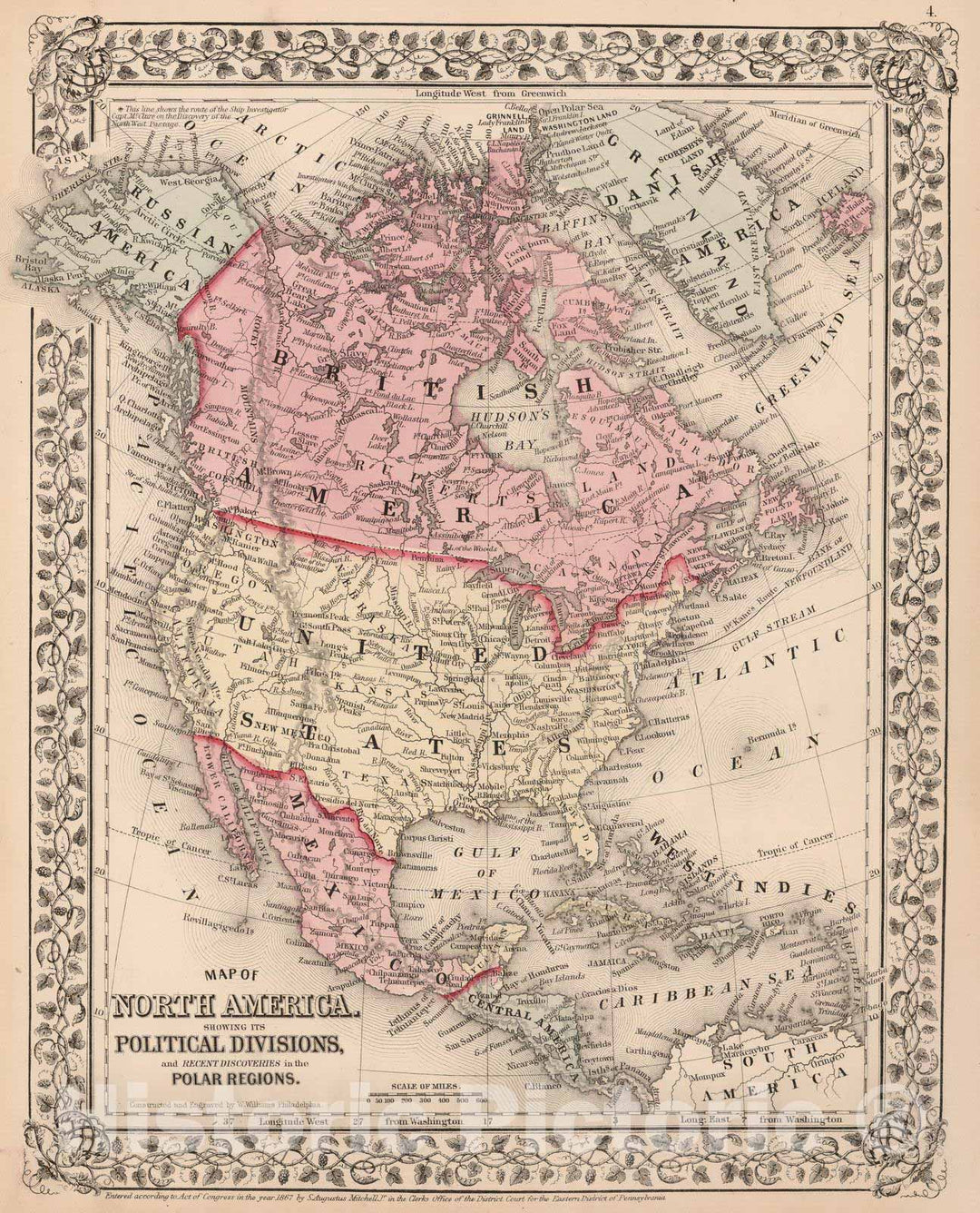 Historic Map : 1868 Map of North America - Vintage Wall Art