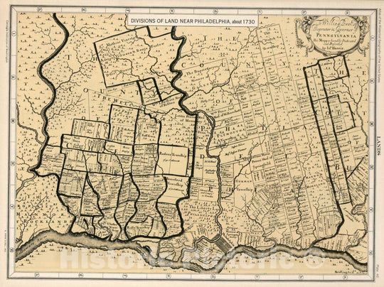 Historic Map : 1730 Plate 40. Lands. Divisions of Land near Philadelphia, about 1730. (Facsimile). - Vintage Wall Art