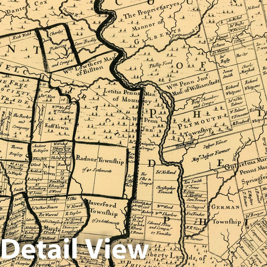 Historic Map : 1730 Plate 40. Lands. Divisions of Land near Philadelphia, about 1730. (Facsimile). - Vintage Wall Art