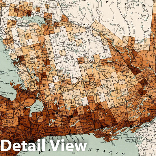 Historic Map : National Atlas - 1915 Density of population 1911: Ontario and Quebec - Vintage Wall Art