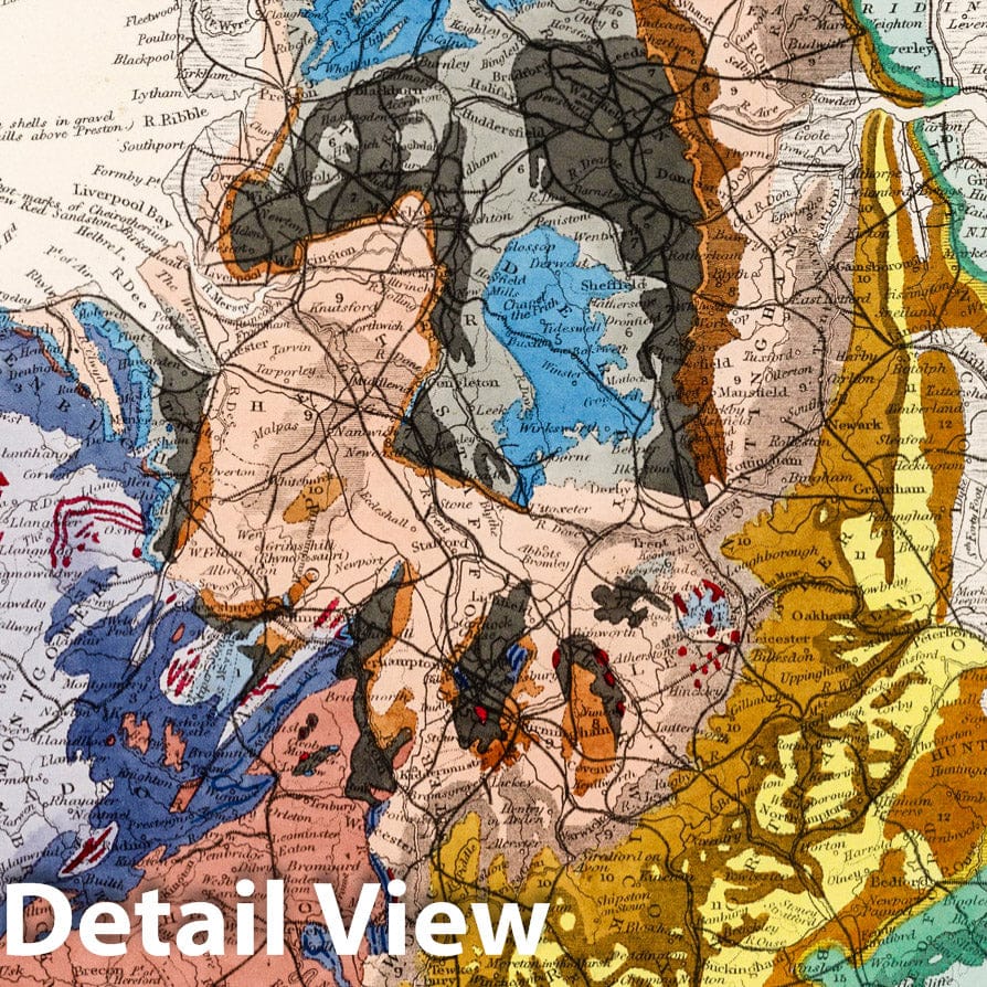 Historic Map : 1865 Geological Map of England and Wales. - Vintage Wall Art