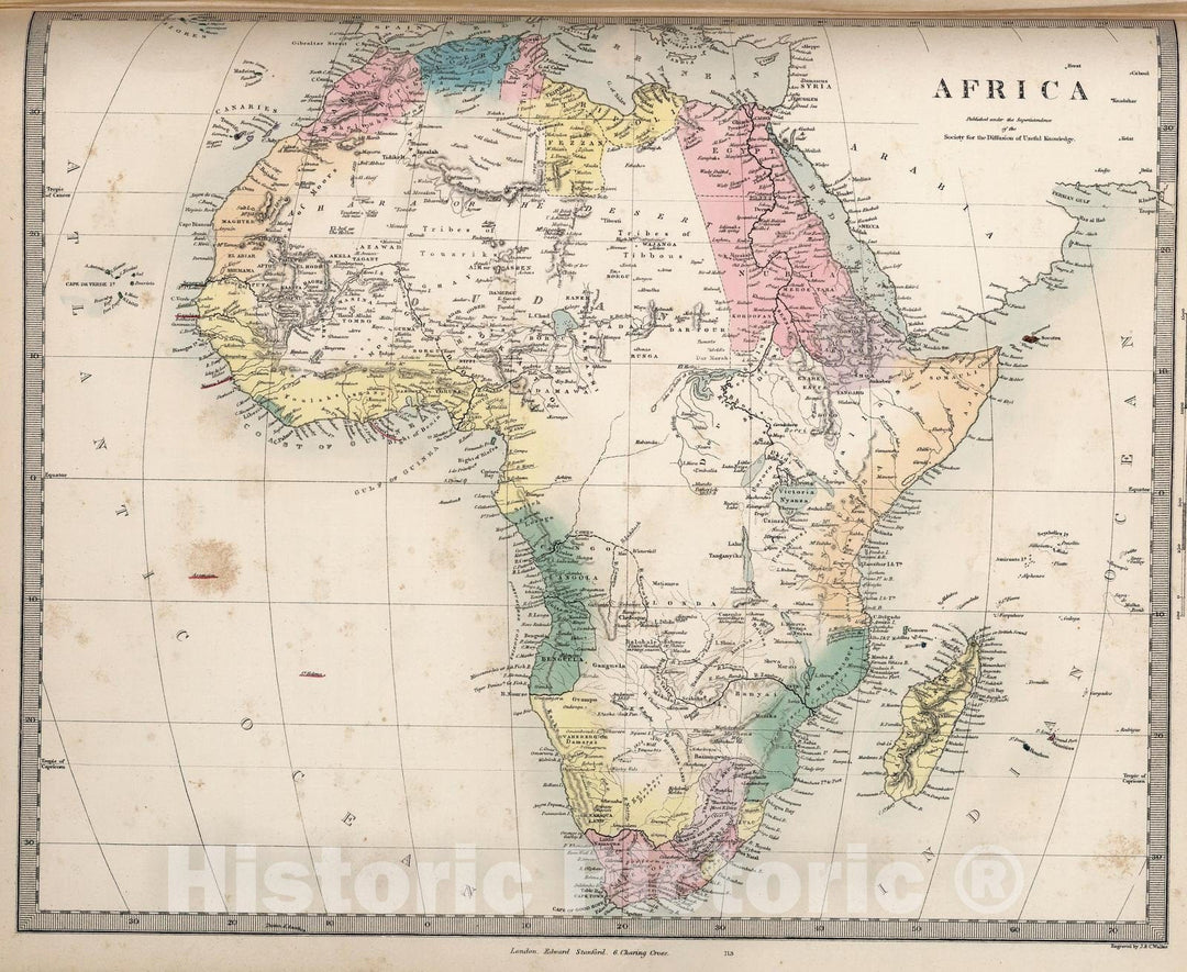 Historic Wall Map : 1865 Africa. - Vintage Wall Art