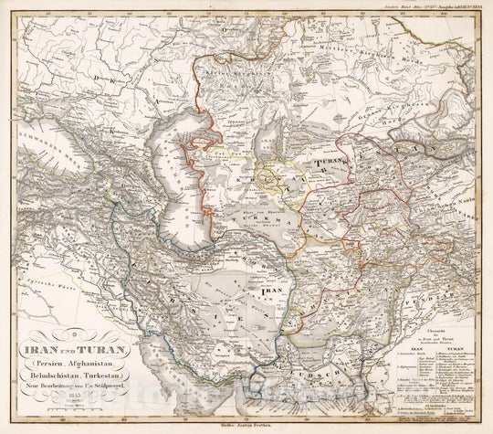 Historic Map - World Atlas - 1850 Iran und Turan (Kazakhstan), Persien (Persia), Afghanistan, Beludschistan, Turkestan. - Vintage Wall Art