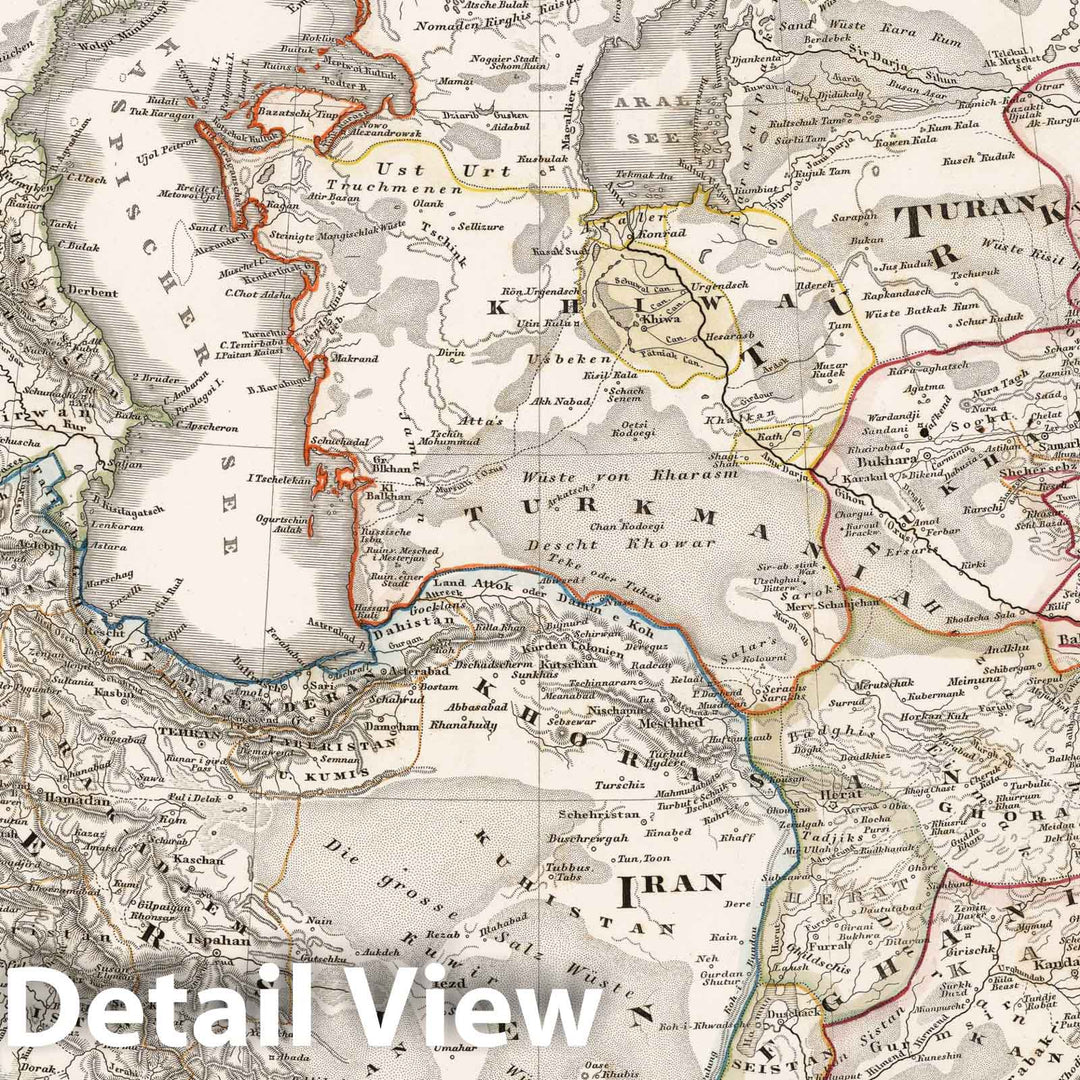 Historic Map - World Atlas - 1850 Iran und Turan (Kazakhstan), Persien (Persia), Afghanistan, Beludschistan, Turkestan. - Vintage Wall Art