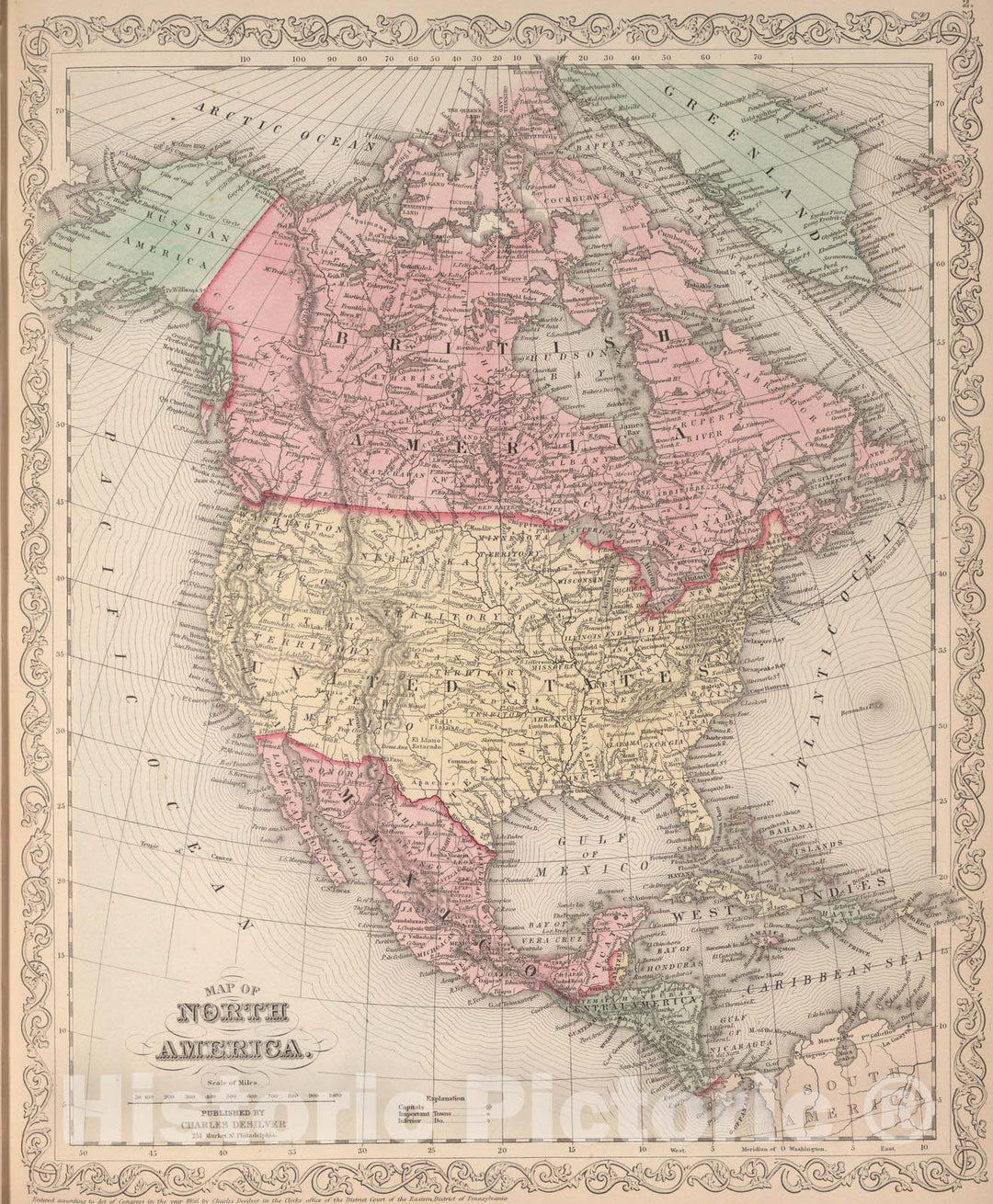 Historic Map : 1857 North America : Vintage Wall Art