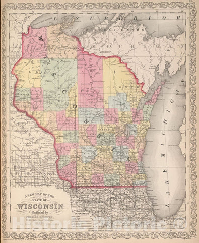Historic Map : 1857 A New Map of the State of Wisconsin - Vintage Wall Art