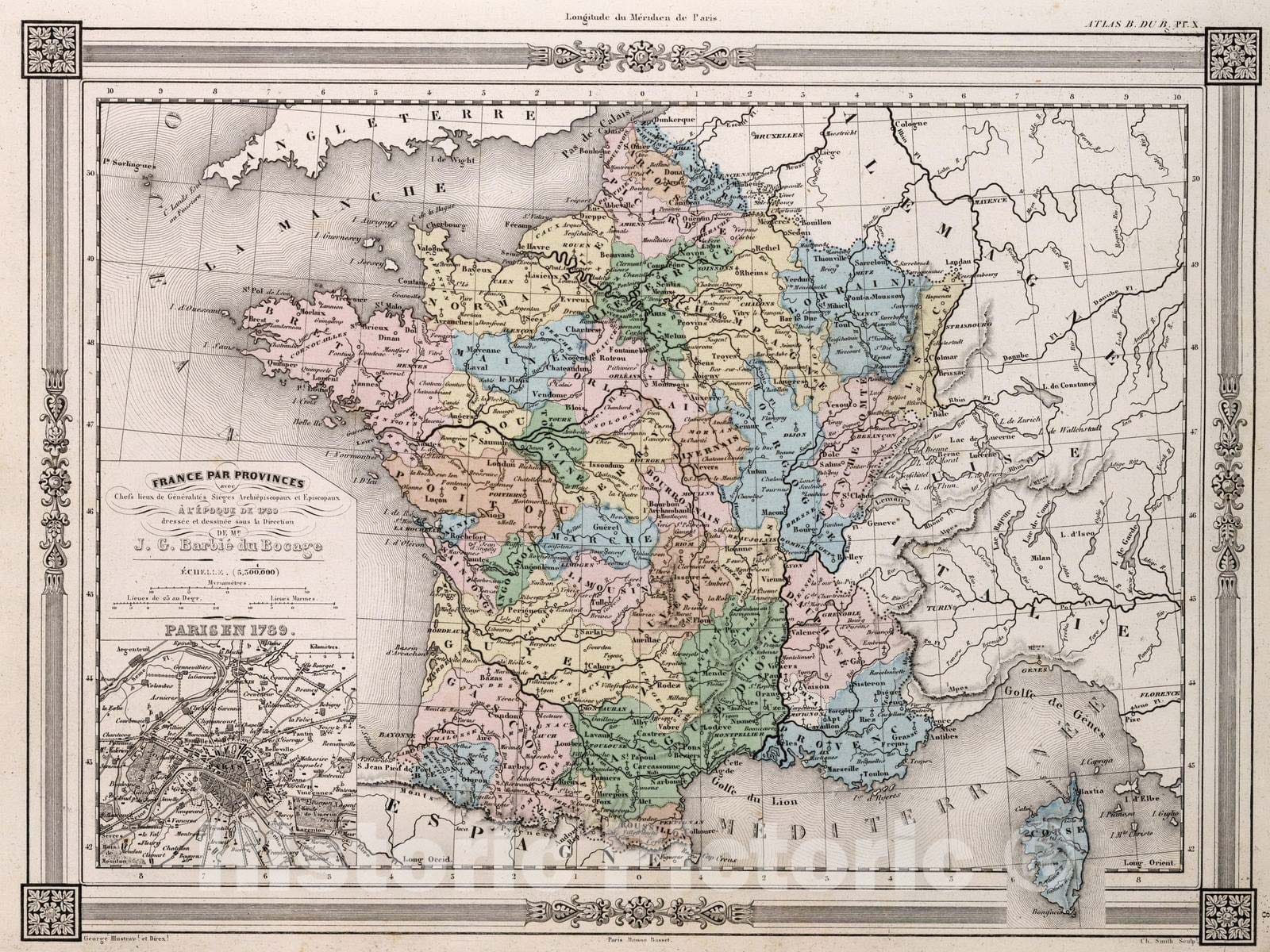 Historic Map : France, 1852 France par Provinces. , Vintage Wall Art