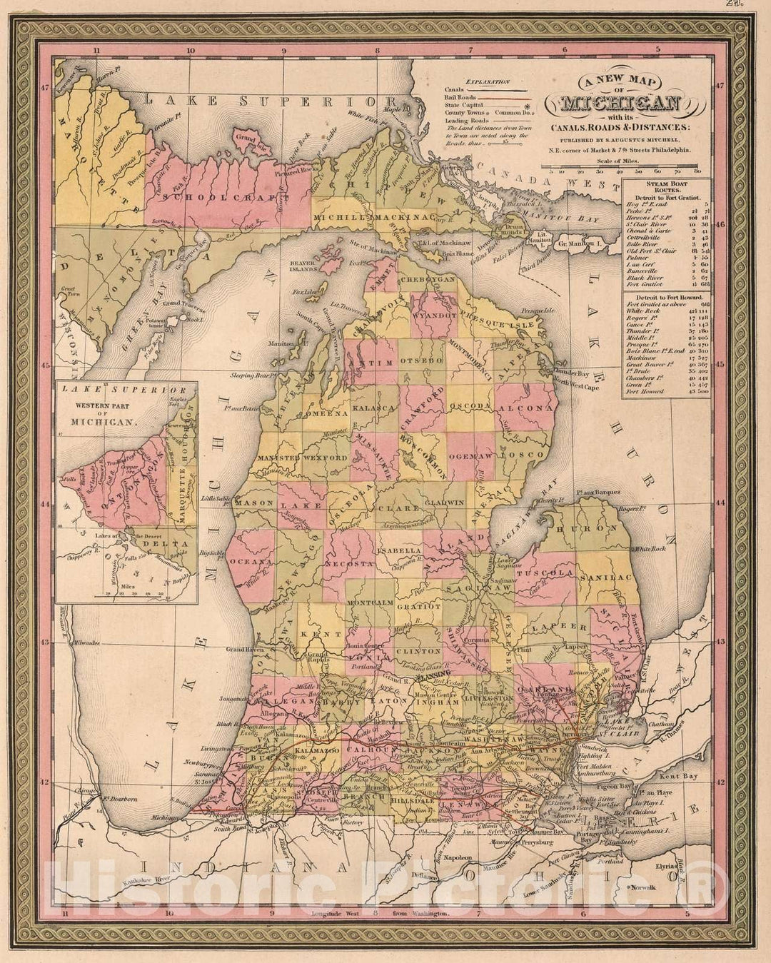 Historic Map : 1850 Michigan. - Vintage Wall Art