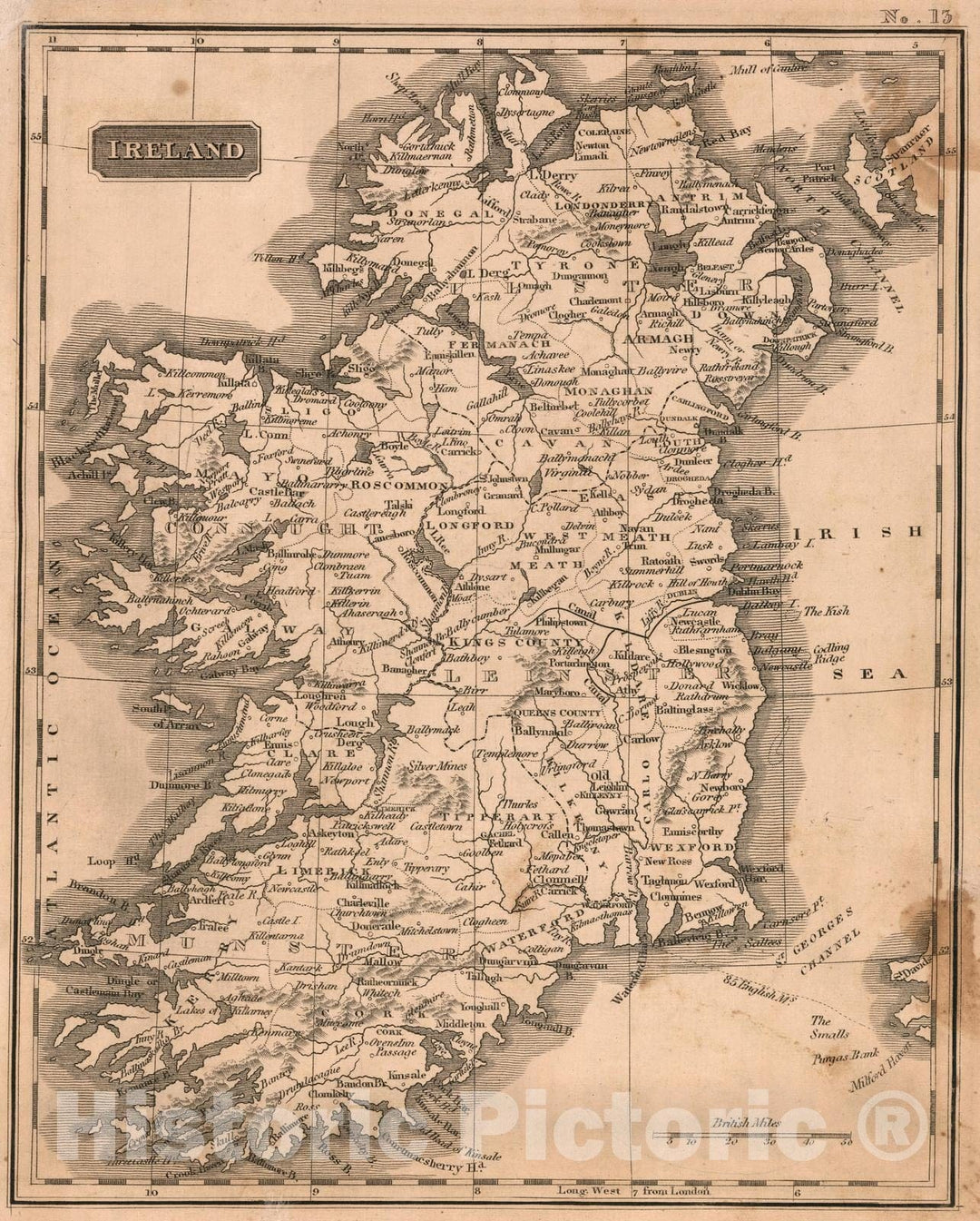 Historic Map : School Atlas - 1822 Ireland - Vintage Wall Art