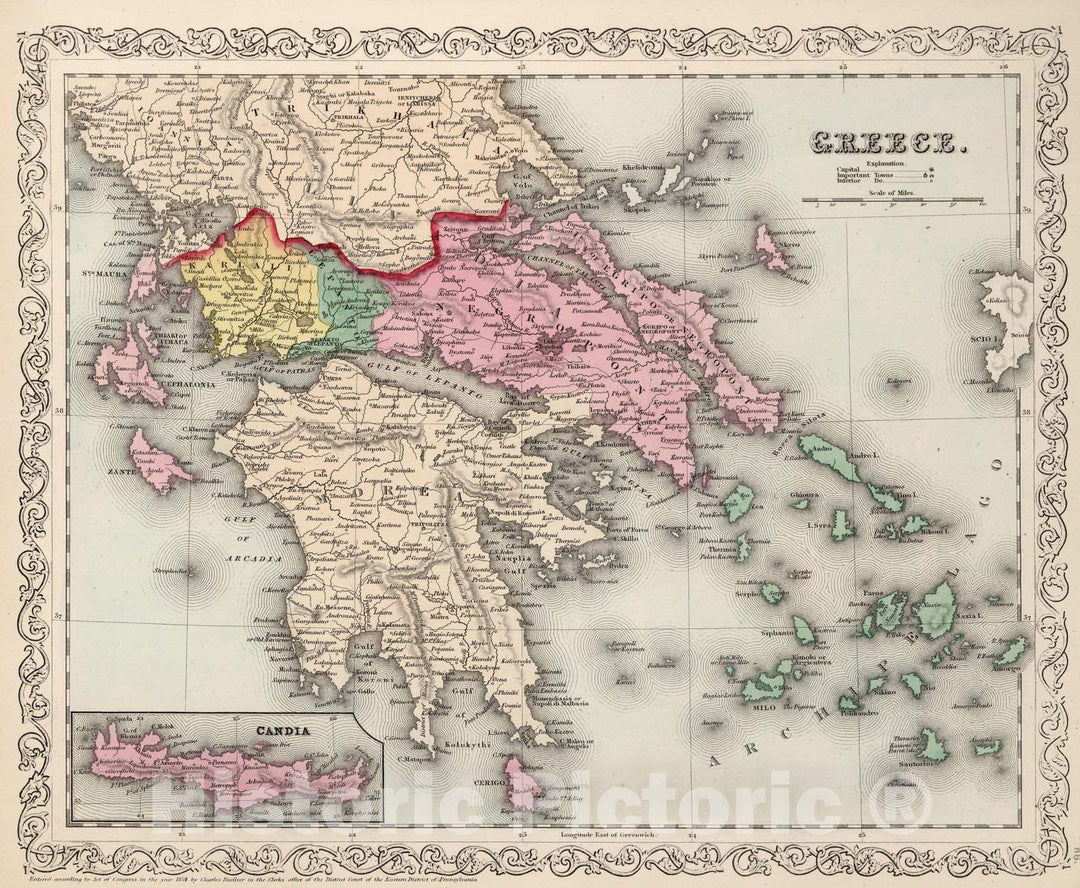 Historic Map : 1859 Greece. v2 - Vintage Wall Art