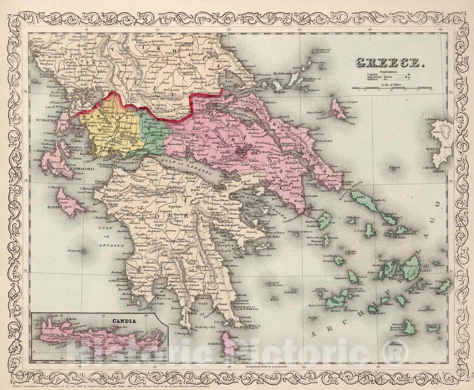 Historic Map : 1859 Greece. v2 - Vintage Wall Art