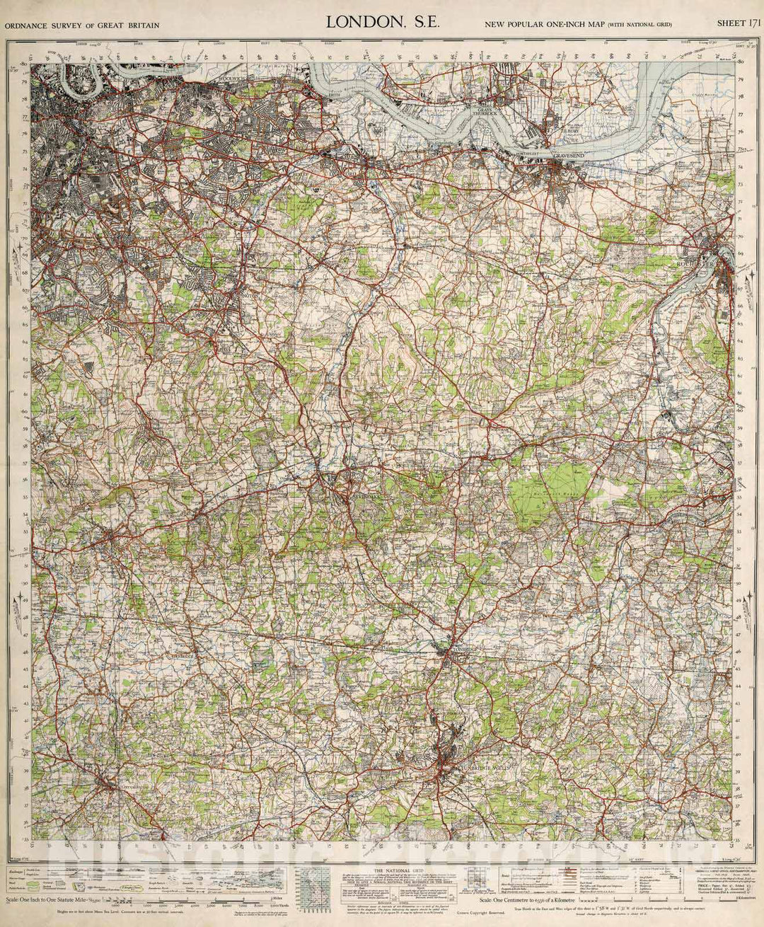 Historic Map : National Atlas - 1940 Sheet 171. London, S.E. - Vintage Wall Art