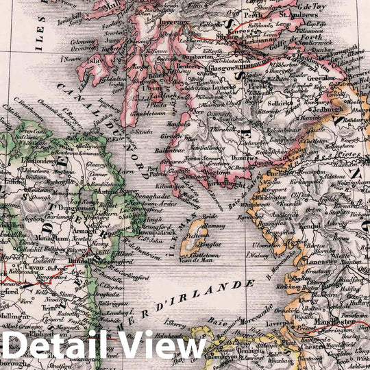 Historic Map : England, British Isles 1834 36. Carte Generale des Iles Britanniques. , Vintage Wall Art